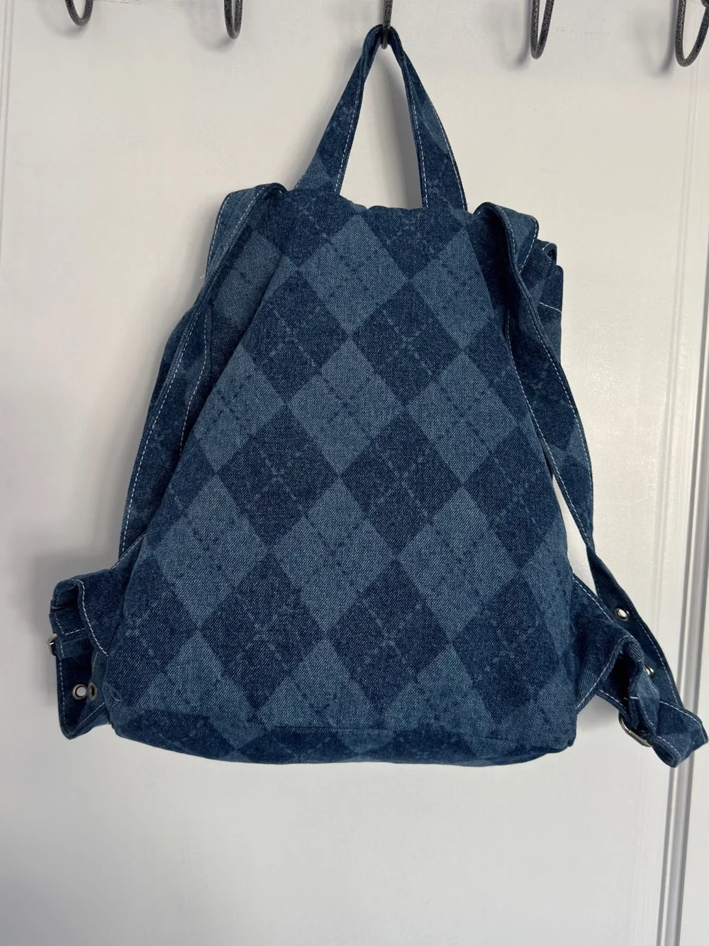 RAGGED Blue Diamond-Pattern Drawstring Backpack